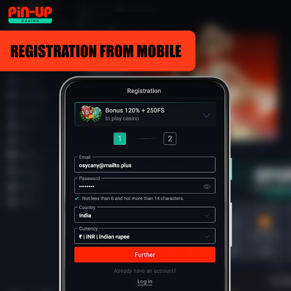 Signing up for Pin Up from a mobile device is similar to signing up from a PC